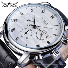 New JARAGAR 045 Fashion Automatic Mechanical Men Watches 24 Hour Week Date Solid Dial Leather Band Simple Wristwatch Gift